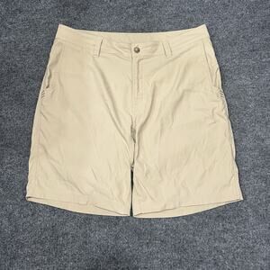 Stio Coburn Short 35 10" Khaki Tan Recycled Nylon Spandex Outdoor Hiking Sport